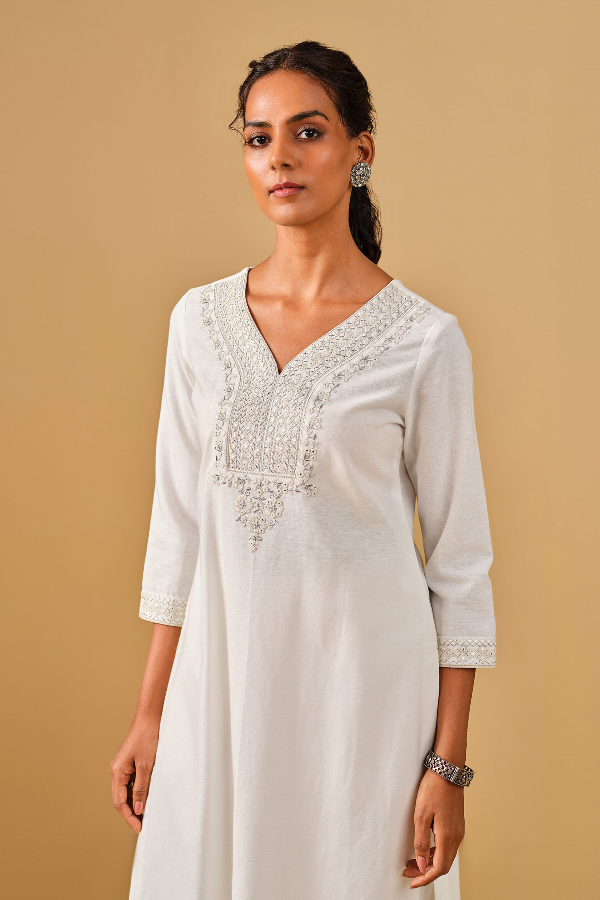 Solid White Viscose Kurta Set, White, image 6